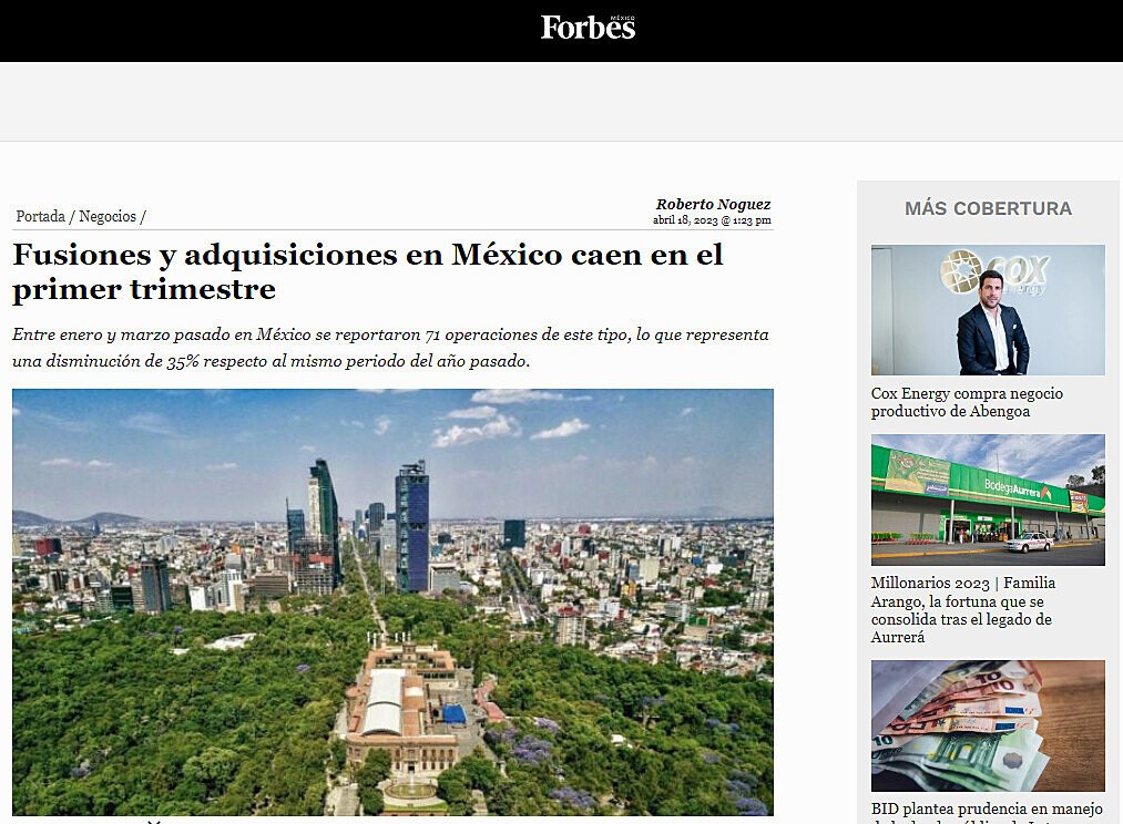 Fusiones y adquisiciones en Mxico caen en el primer trimestre